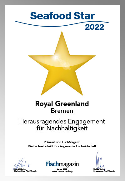 Royal Greenland Vertriebs GmbH-Parkett Star Urkunde Royal Greenland Vertriebs GmbH