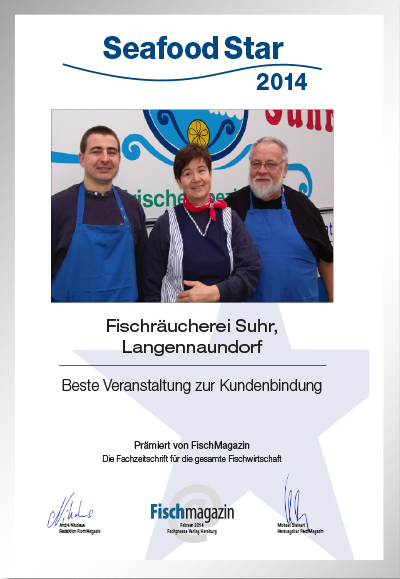 Fischräucherei Suhr, Langennaundorf-Parkett Star Urkunde Fischräucherei Suhr, Langennaundorf