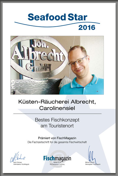 Küsten-Räucherei Albrecht – Albrecht, Aden und Rüther GmbH-Parkett Star Urkunde Küsten-Räucherei Albrecht – Albrecht, Aden und Rüther GmbH
